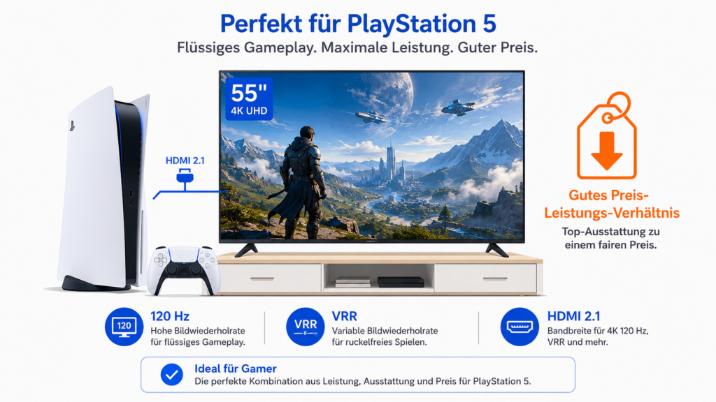 Günstiger Fernseher für die PS5 unter 700 Euro mit 120 Hz, VRR und HDMI 2.1