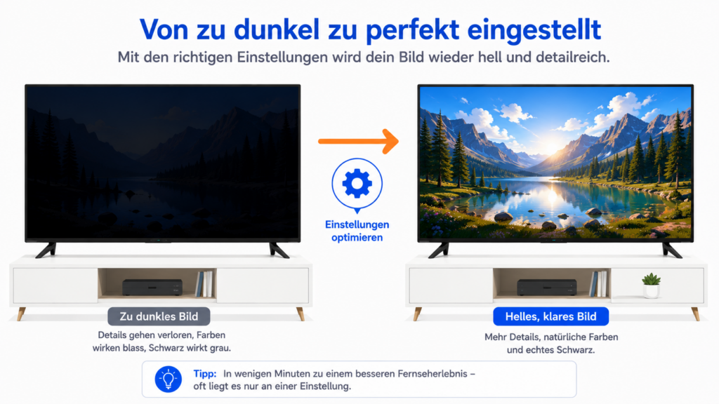 Vergleich: zu dunkles Fernsehbild und korrekt eingestelltes helles Bild