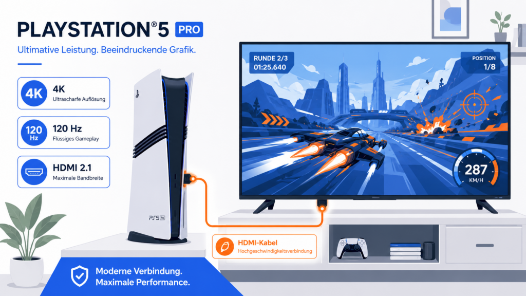 Bester Fernseher für die PS5 Pro – Konsole mit 4K-Fernseher und HDMI-2.1-Verbindung