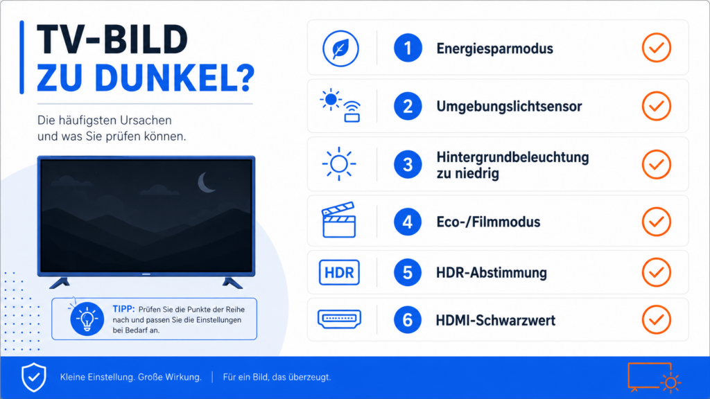 Übersicht der häufigsten Ursachen für ein zu dunkles Fernsehbild
